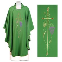 Zelený ornát - Výšivka Kríž + klas + hrozno