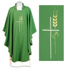 Zelený ornát - Výšivka Kríž + klas