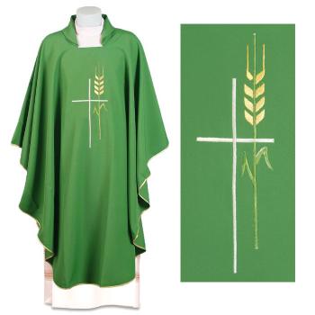 Zelený ornát - Výšivka Kríž + klas