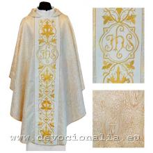 Gold Chasuble - embroidery IHS + flowers